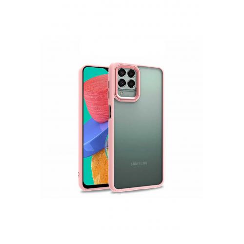 Galaxy M33 Uyumlu  Için Kenarları Renkli Arkası Şeffaf Flora Sert Silikon Kapak Rose Gold