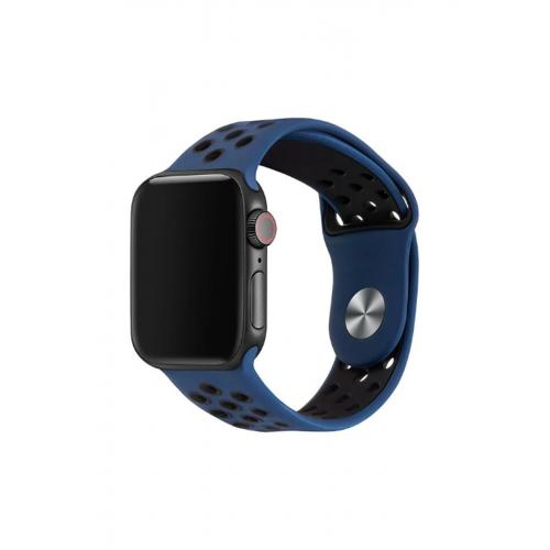 Apple Watch SE Uyumlu 40mm Delikli Silikon Kordon-02 Lacivert