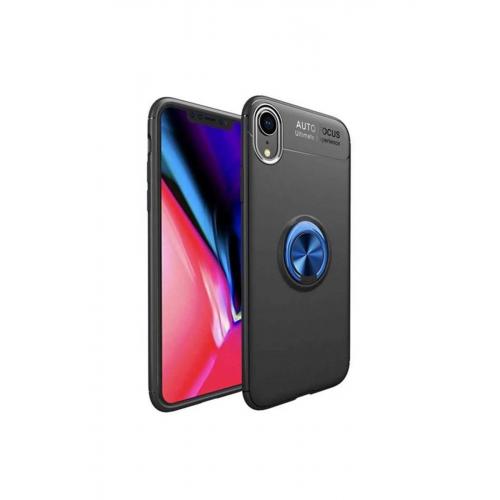 Apple Iphone Xr Için Yüzüklü Manyetik Ravel Silikon Kılıf Siyah Mavi