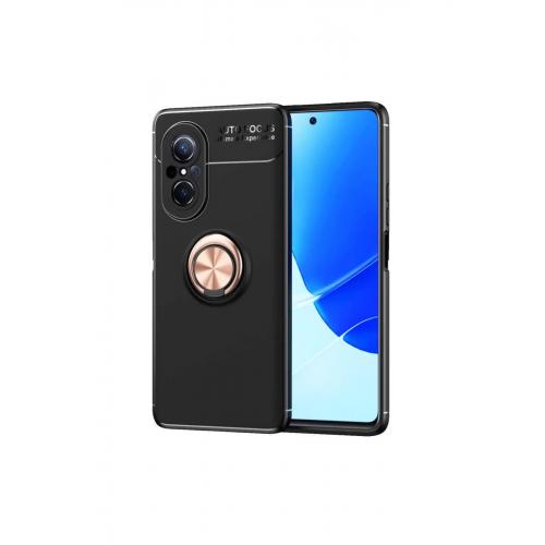 Huawei Nova 9 Se Için Yüzüklü Manyetik Ravel Silikon Kılıf Siyah - Rose Gold