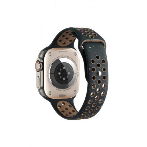 Apple Watch SE (44mm) Uyumlu Delikli Renkli Silikon Kordon-2023 Siyah