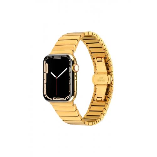 Apple Watch 3 4 5 6 7 8 9 SE Ultra/Ultra-2 Uyumlu 42-44-45-49mm Metal Kordon-79 Gold