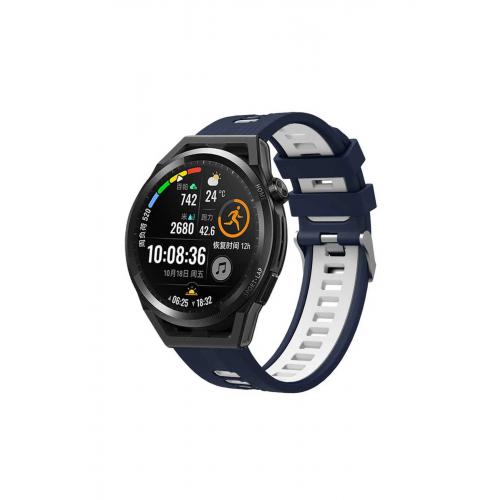 Galaxy Watch 6 Classic (43mm) 20mm için iki renkli Silikon Kordon-55 Lacivert