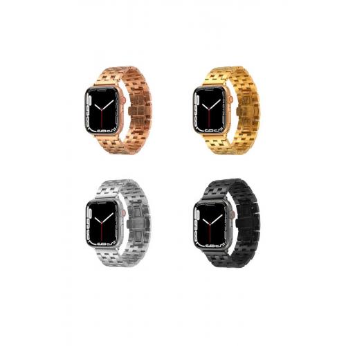 Apple Watch 3 4 5 6 7 8 9 SE Ultra/Ultra-2 Uyumlu 42-44-45-49mm bakla Metal Kordon-20 Gold