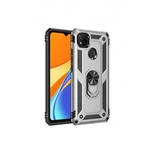 Xiaomi Redmi 9c Için Manyetik Yüzüklü Standlı Vega Sert Silikon Kılıf Gri