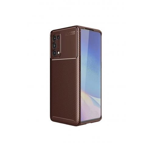 Oppo Reno 5 Pro 5g Kılıf Karbon Desenli Lux Negro Silikon Kahverengi