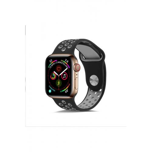 Apple Watch 4 (40mm) İçin Siyah-gri Delikli Silikon Kordon-02 Uyumlu