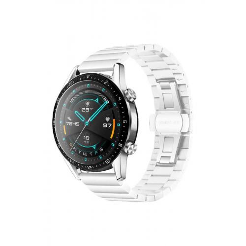 Galaxy Watch 6 Classic (43mm) uyumlu 20mm düz parça görünümlü Metal Kordon-16 Beyaz