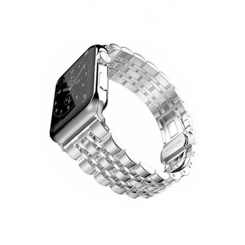 Apple Watch 3 4 5 6 7 8 9 SE Uyumlu 38-40-41mm iki Renkli Metal Kordon-14 Gümüş