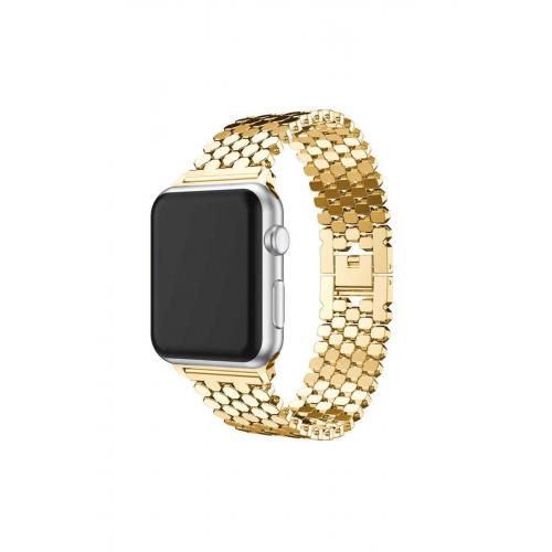 Apple Watch 3 4 5 6 7 8 9 SE Ultra/Ultra-2 Uyumlu 42-44-45-49mm pullu Metal Kordon-30 Gold