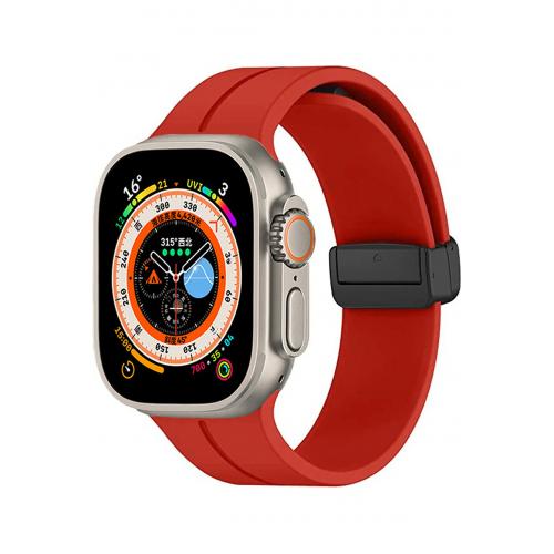 Apple Watch 3 4 5 6 7 8 9 SE Ultra/Ultra-2 Uyumlu 42-44-45-49mm Silikon kordon-84 Kırmızı