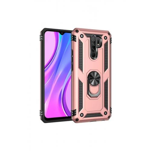 Xiaomi Redmi 9 Için Manyetik Yüzüklü Standlı Vega Sert Silikon Kılıf Rose Gold