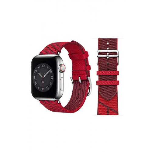 Apple Watch 5 44mm Uyumlu Kırmızı - Gri Hasır Tasarımlı Kordon-51