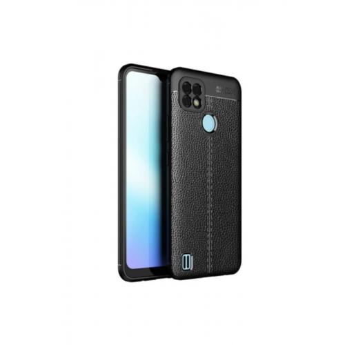 Realme C21 Deri Tasarımlı Niss Silikon Kılıf Siyah