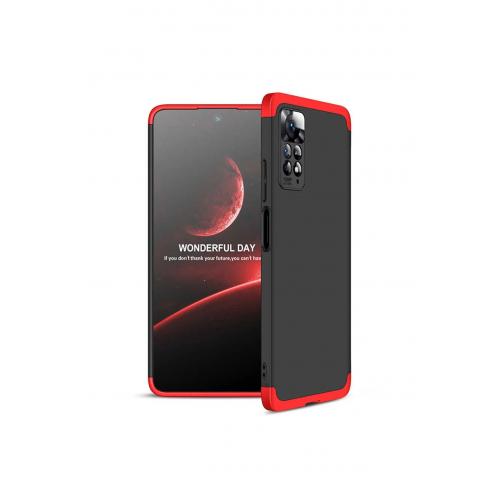 Xiaomi Redmi Note 11 Pro 5g Için Üç Parçalı Ays Sert Silikon Kapak Siyah-kırmızı