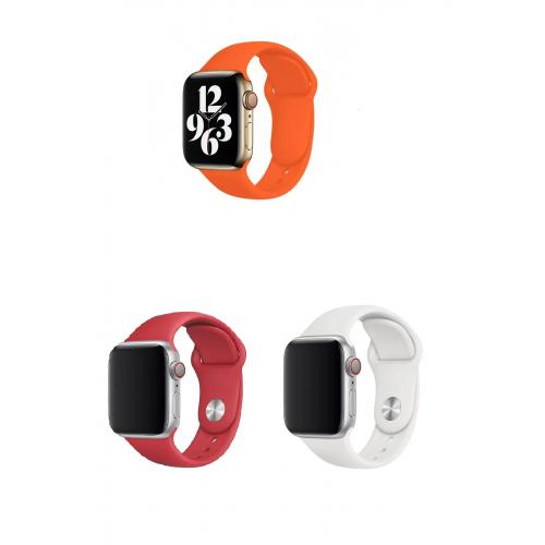 Apple Watch 9 Uyumlu 45mm Klasik Silikon Kordon 3'lü Set-B2