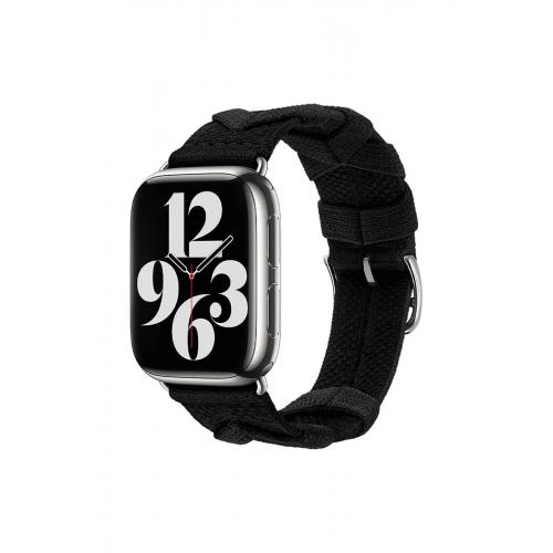 Apple Watch 3 4 5 6 7 8 9 SE Ultra/2 (42-44-45-49mm) için Örgü Tasarımlı Kumaş Kordon-97 Koyu Siyah