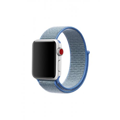 Apple Watch 3 4 5 6 7 8 9 SE Uyumlu 38-40-41mm Cırtlı Kumaş Kordon-03 Mavi