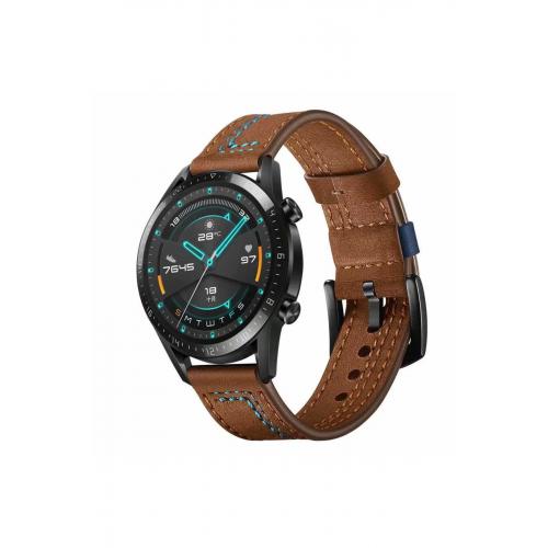 Galaxy Watch 6 Classic (43mm) uyumlu 20mm Suni Deri Pu Kordon-19 Kahverengi