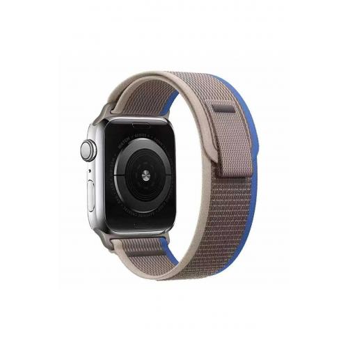 Apple Watch 8 Uyumlu 41mm cırt cırtlı Trail Loop Kordon-77 Gri-Mavi