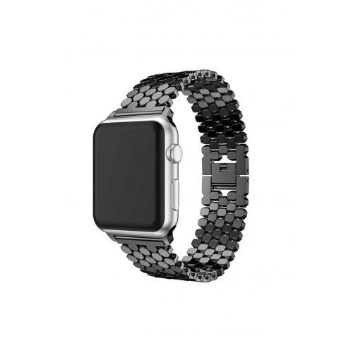 Apple Watch 3 4 5 6 7 8 9 SE Ultra/Ultra-2 Uyumlu 42-44-45-49mm pullu Metal Kordon-30 Siyah