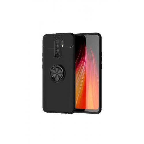 Xiaomi Redmi 9 Için Yüzüklü Manyetik Ravel Silikon Kılıf Siyah