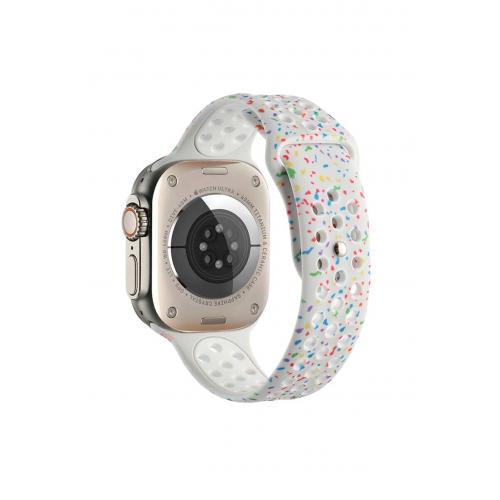 Apple Watch 3 (42mm) Uyumlu Delikli Renkli Silikon Kordon-2023 Beyaz