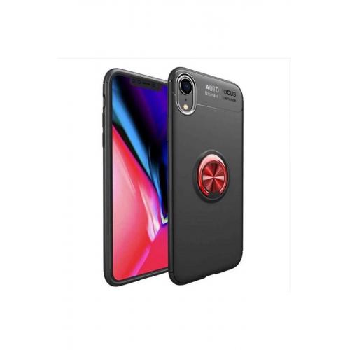 Apple Iphone Xr Için Yüzüklü Manyetik Ravel Silikon Kılıf Siyah Kırmızı