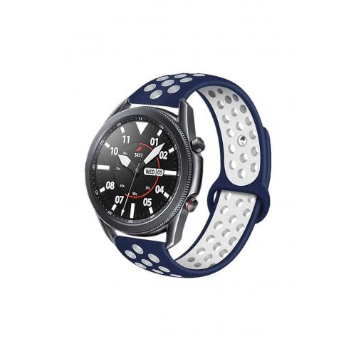 Honor Watch Gs 3 (46mm) Için Mavi-beyaz 22mm Delikli Silikon Kordon-02  Uyumlu