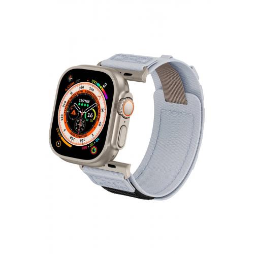 Apple Watch 8 (45mm) için İnovatif Halka Tasarımlı  Hasır Kumaş Kordon-99 Gri