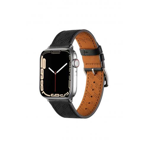 Apple Watch Ultra 2 Uyumlu 49mm Renkli Suni Deri Kordon-76 Siyah