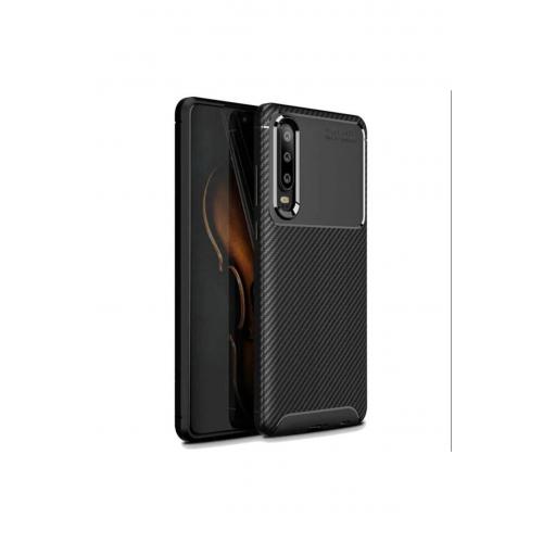 Huawei P30 Için Karbon Tasarımlı Negro Silikon Kılıf Siyah