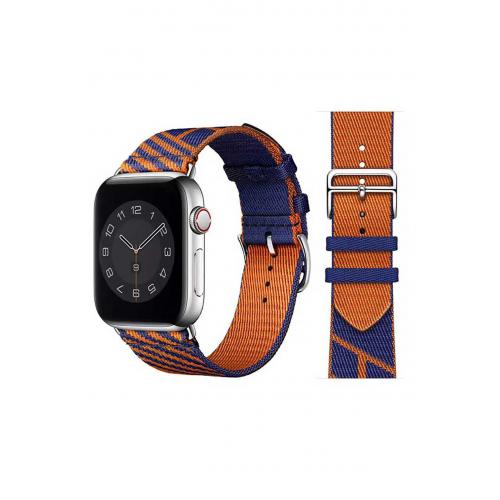 Apple Watch 3 4 5 6 7 8 9 SE Ultra/Ultra-2 Uyumlu 42-44-45-49mm Hasır Kordon-51 Mavi-Turuncu