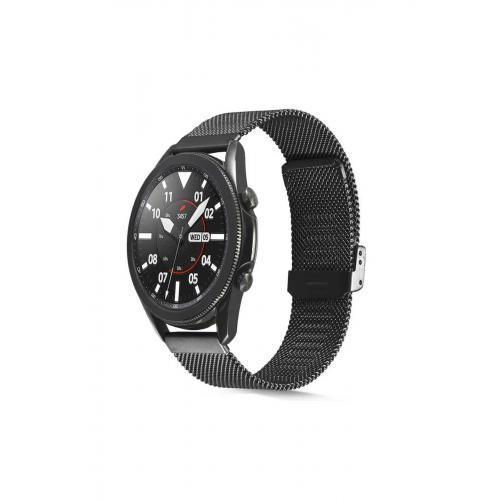 Huawei Watch 4 Pro uyumlu 22mm Klipsli Hasır Metal Kordon-45 Siyah