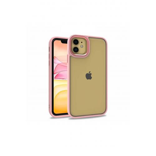 Iphone 11 Için Kenarları Renkli Arkası Şeffaf Flora Sert Silikon Kapak Rose Gold