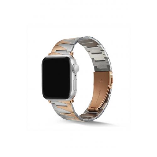 Apple Watch 9 Uyumlu 41mm üçgen parçalı tasarım Metal Kordon-48 Gümüş-Rose Gold