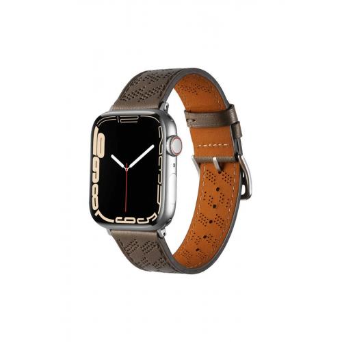 Apple Watch Se 44mm Pu Deri Kordon Strap Kayış Gri Kordon-76