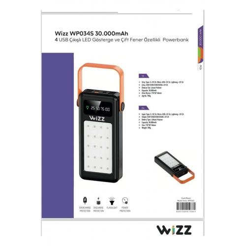 WİZZ 30.000 MAH POWERBANK 4 USB ÇIKIŞLI LED GÖSTERGE VE ÇİFT FENER ÖZELLİKLİ