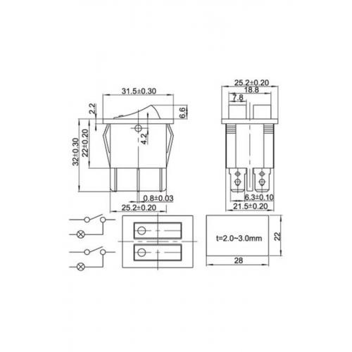 Ic-102 Ikili Nokta Işıklı Anahtar On-off 6p