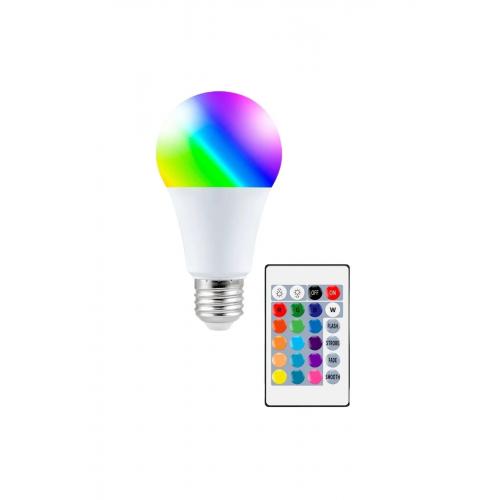 Led Uzaktan Kumandalı Renk Değiştiren Ampul Rgb 9w Beyaz Lamba Ve Renkli Ampul