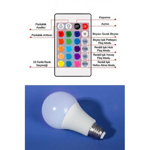 Led Uzaktan Kumandalı Renk Değiştiren Ampul Rgb 9w Beyaz Lamba Ve Renkli Ampul